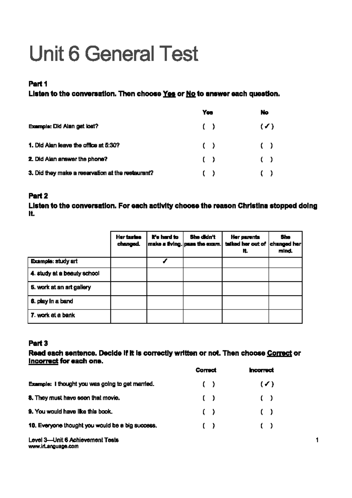1c.Unit 6 General Test Review - Tiếng Anh Listening & Grammar - Studocu