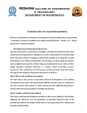 Introduction to Linear Programming (Unit 1) - Graphical Methods - Studocu