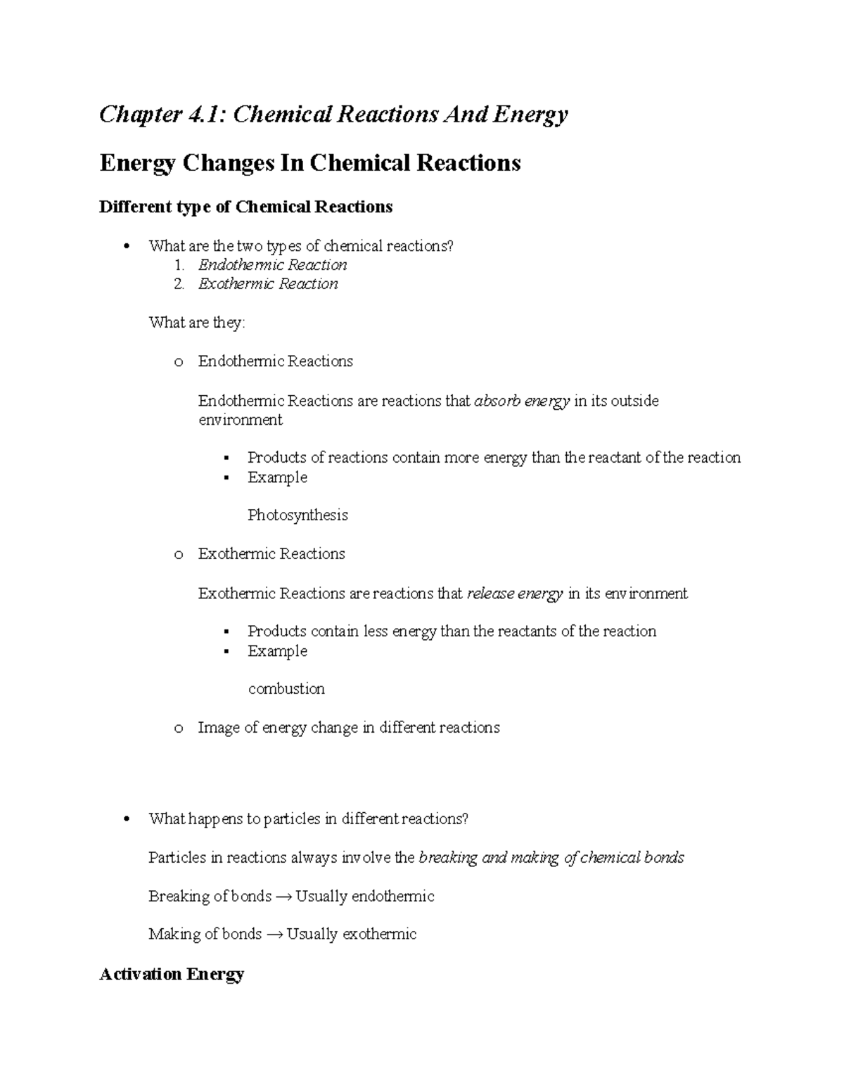 Chapter 4: Chemical Reactions and Energy - Key Concepts and Notes - Studocu