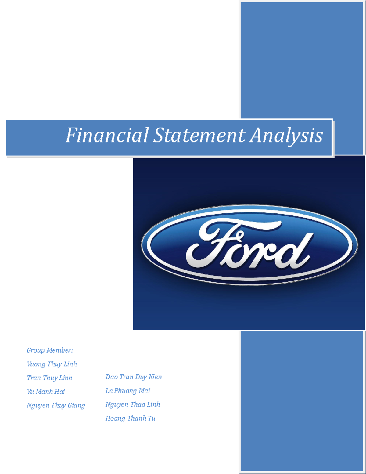 Group Project 2: Financial Statement Analysis of Ford Motor Co. - Studocu