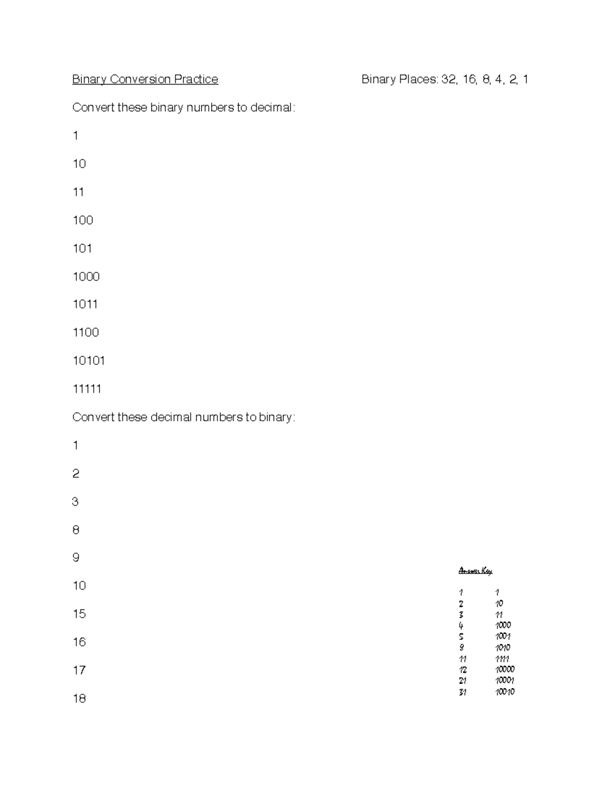 Binary Number System Practice Questions and Exercises - Studocu