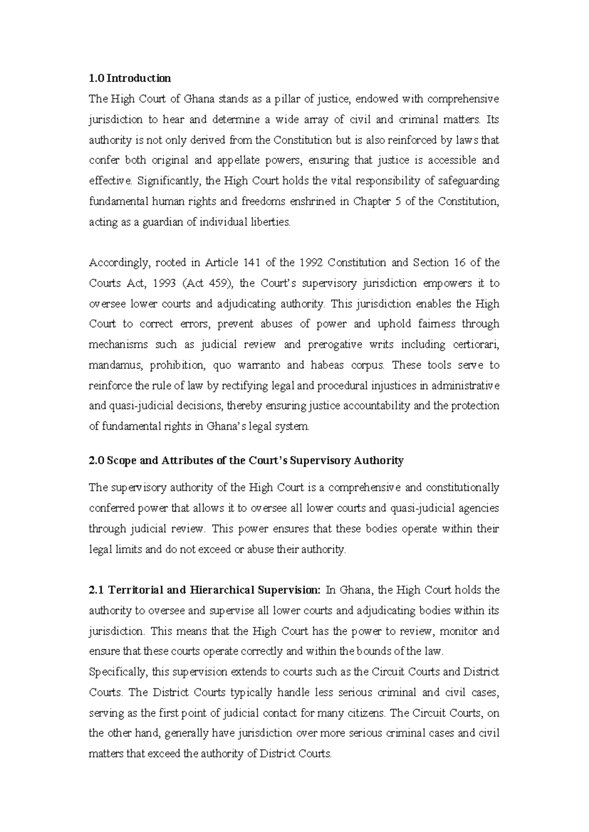 Midsem Assignment: Supervisory Jurisdiction of the High Court in Ghana ...