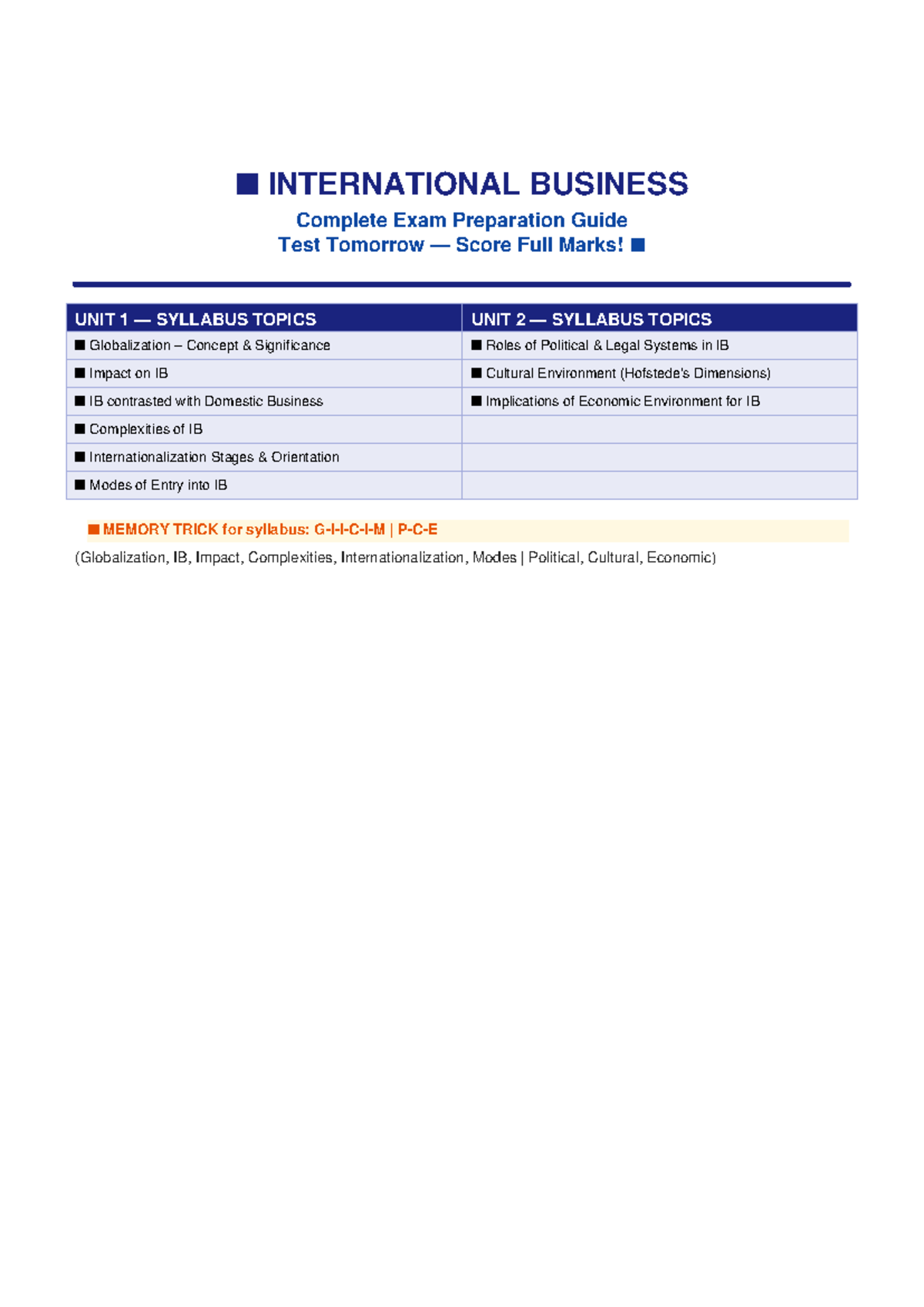 IB Exam Prep: Complete Guide for International Business Exam - Studocu