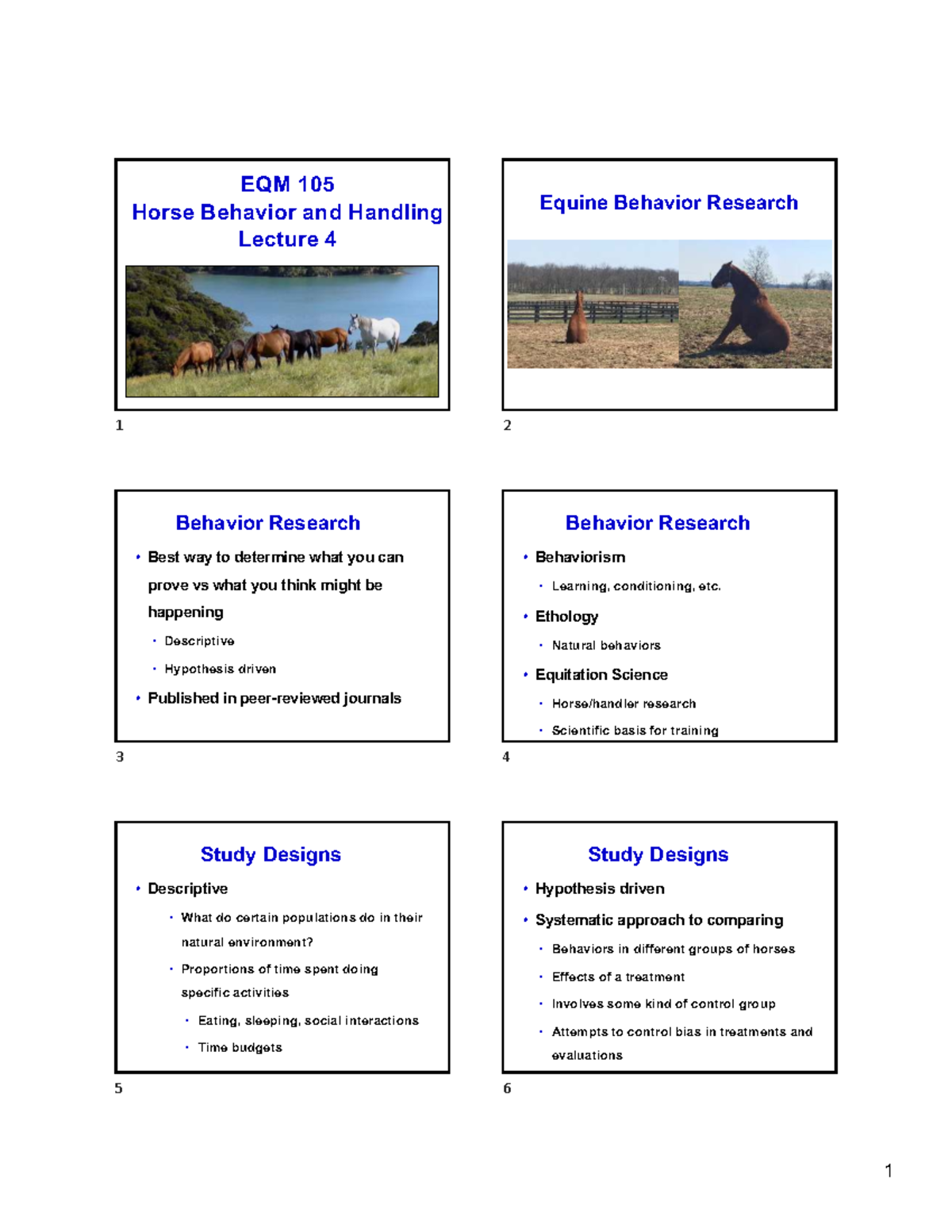 EQM 105 Lecture 4: Insights into Equine Behavior Research and Handling ...