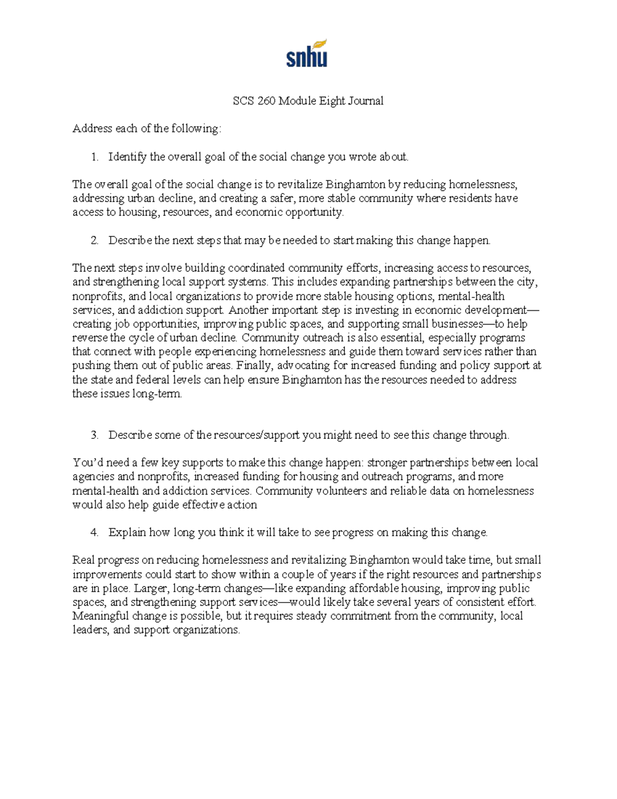 SCS 260 Module 8 Journal: Revitalizing Binghamton & Reducing ...