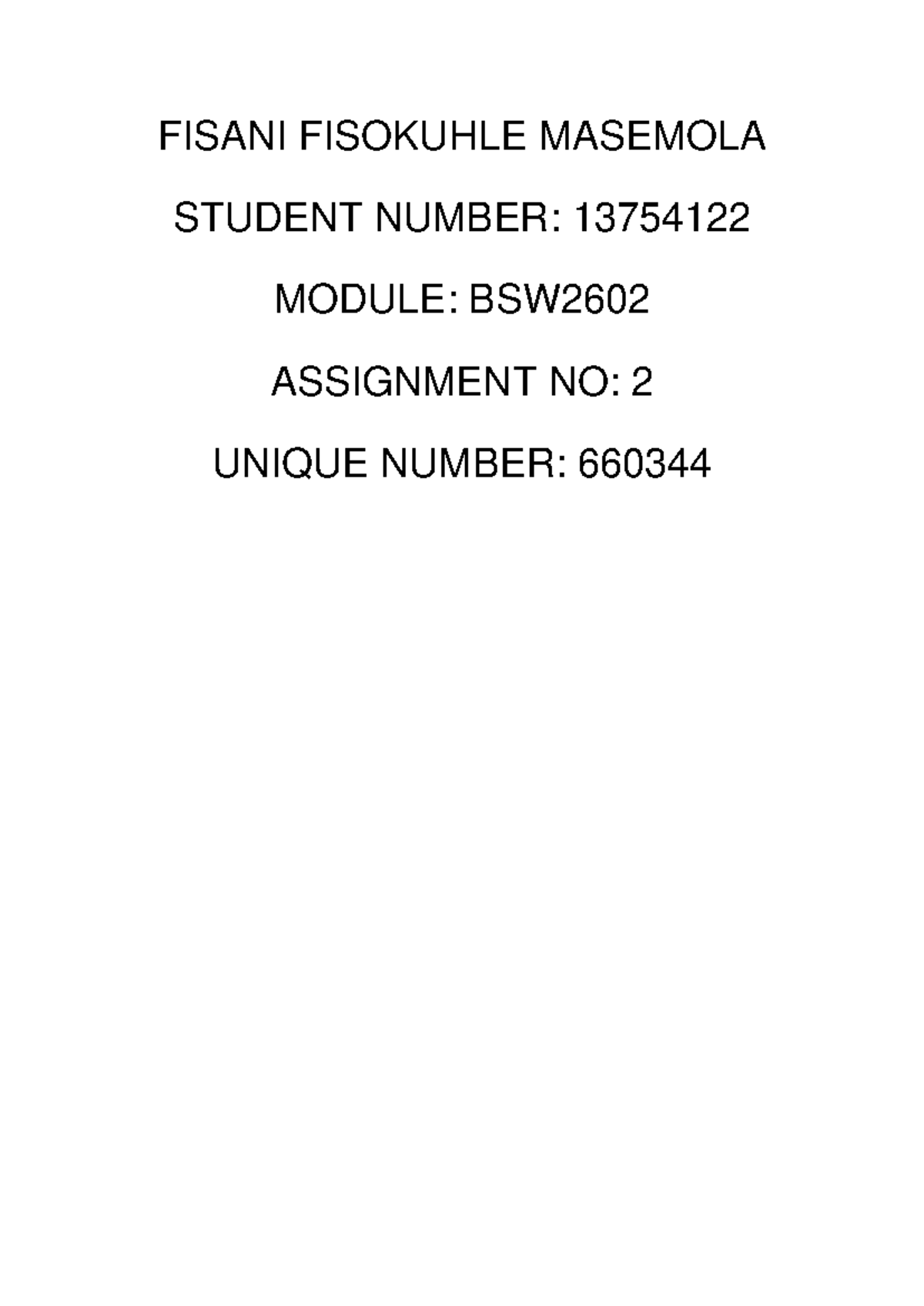 BSW2602 Assignment 2: Social Welfare Service Delivery in South Africa ...
