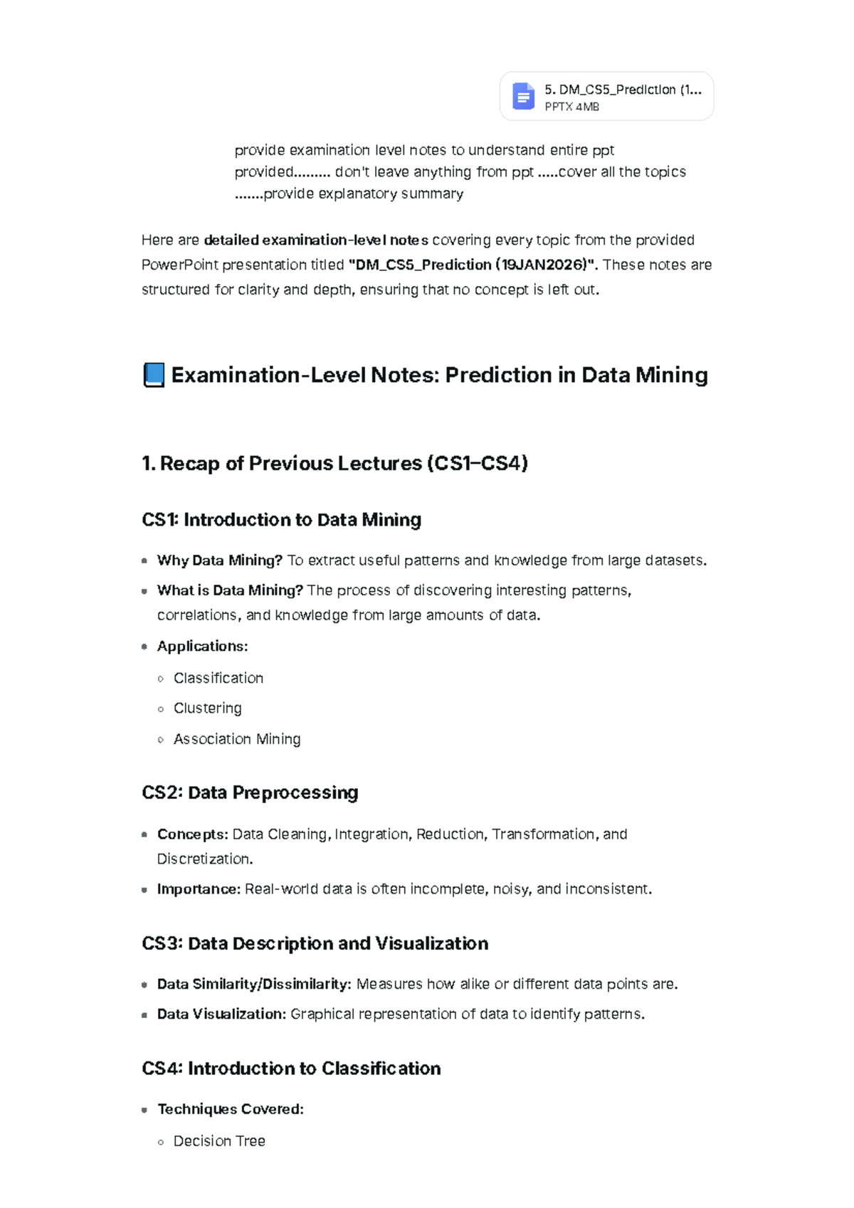 DM_CS5_Prediction and Association Analysis Exam Notes - Studocu