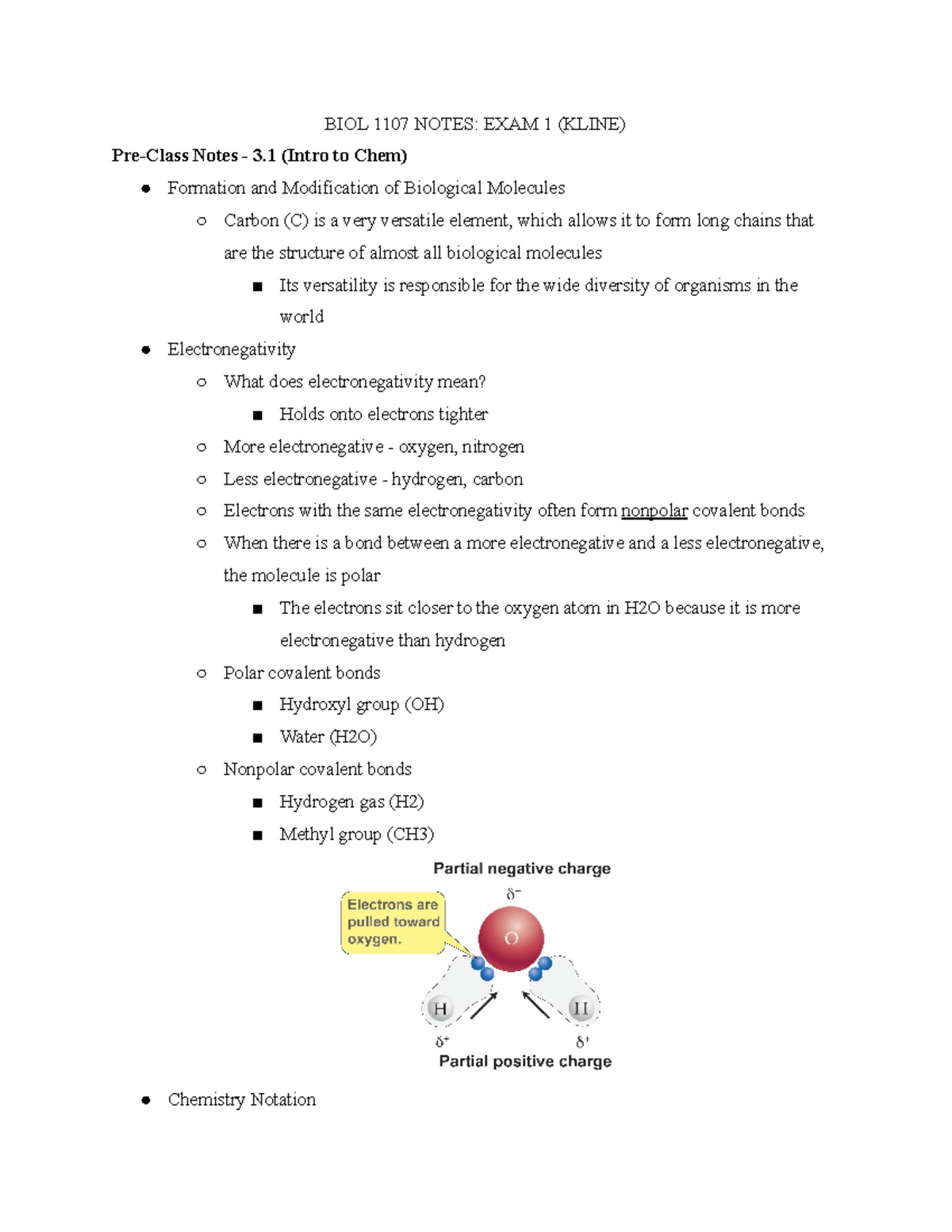 BIOL 1107 Exam 1 Comprehensive Notes on Chemistry and Molecules - Studocu