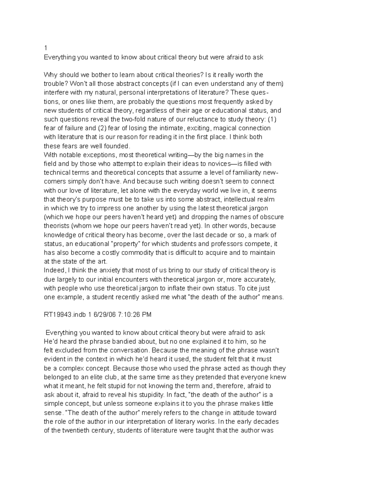 Critical Theory Today (RT19943) Chapter 1: An Introductory Overview ...