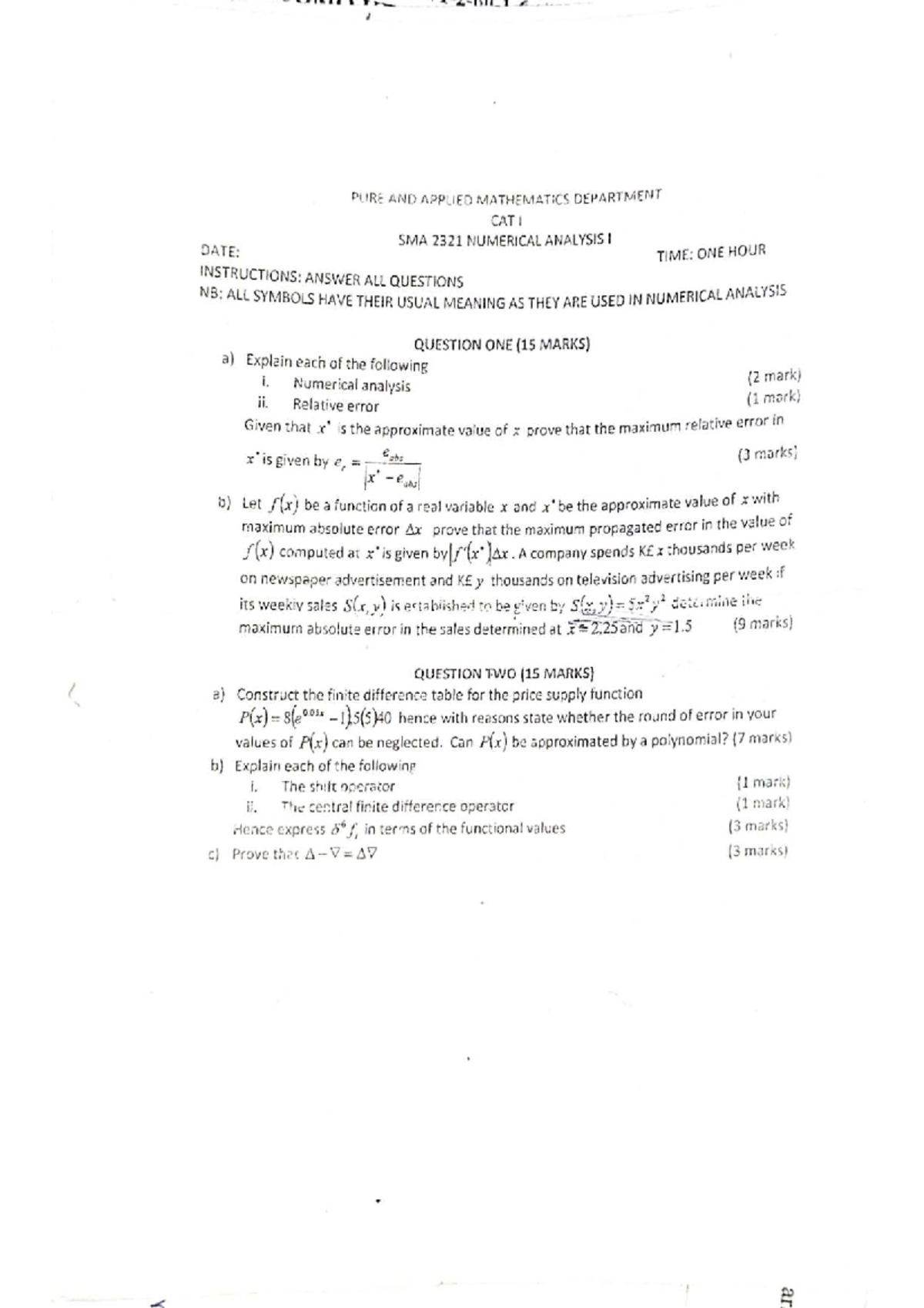 Numerical Analysis CAT SMA 2321 Final Exam Questions and Solutions ...