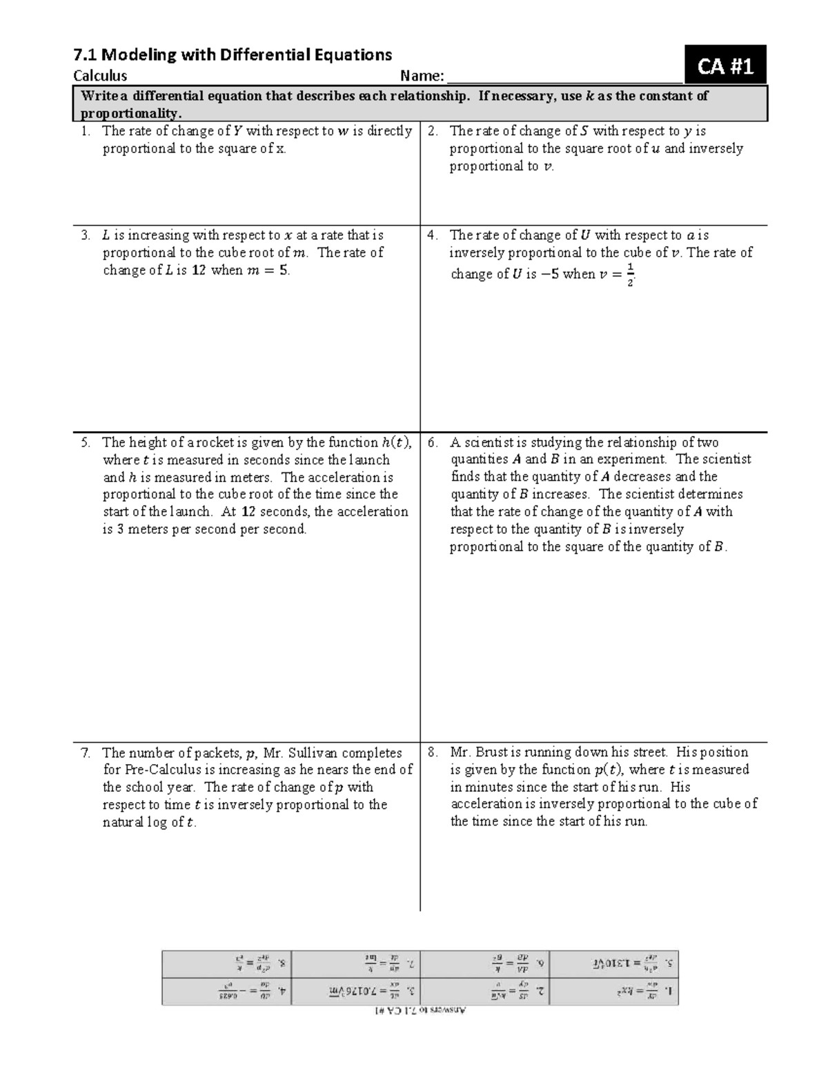Calculus 7.1 Differential Equations Modeling Examples - Studocu