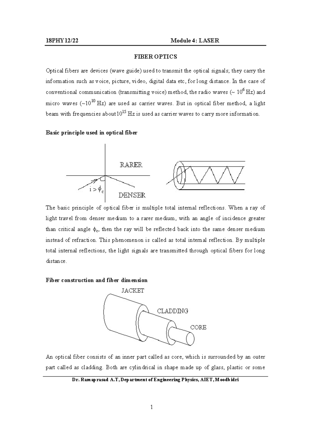 Notes Module-III 2 Optical Fiber 1 - Dr. Ramaprasad A, Department of ...