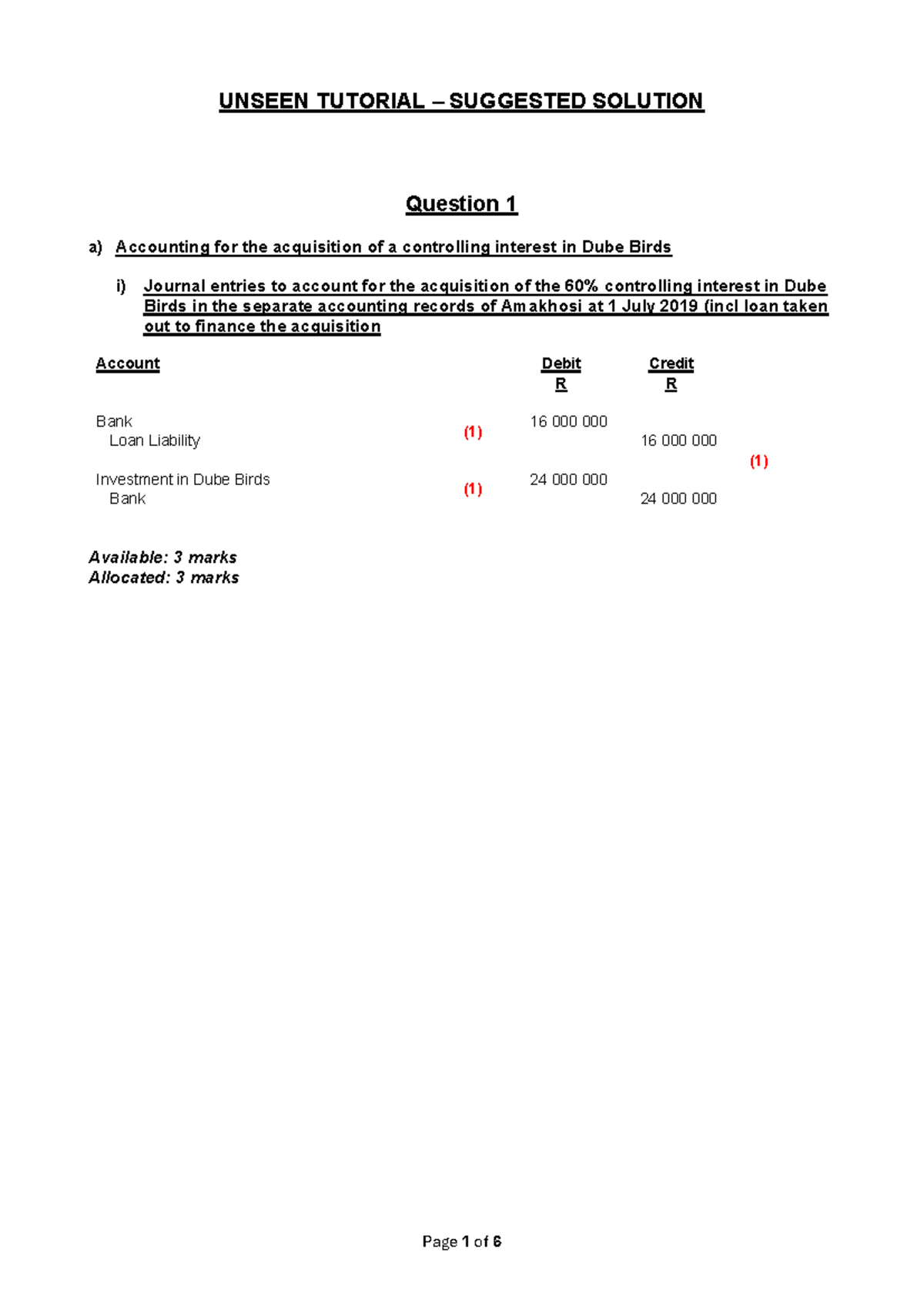 W5 Unseen Tutorial Suggested Solutions: Accounting for Dube Birds ...