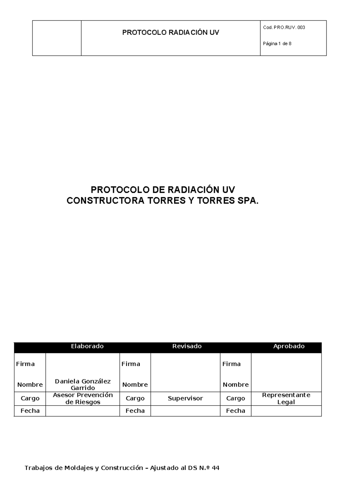 Protocolo de Radiación UV - Cod. PRO.RUV. 003 - Studocu