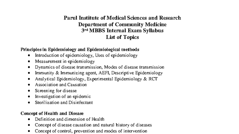 Phase III PSM Syllabus for 3rd MBBS Internal Exam 2022 - Studocu