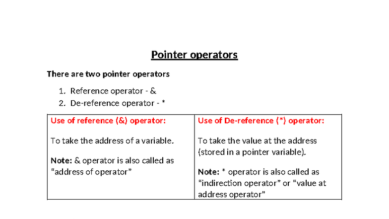 Pointer Operators: Reference & Dereference in C Programming - Studocu