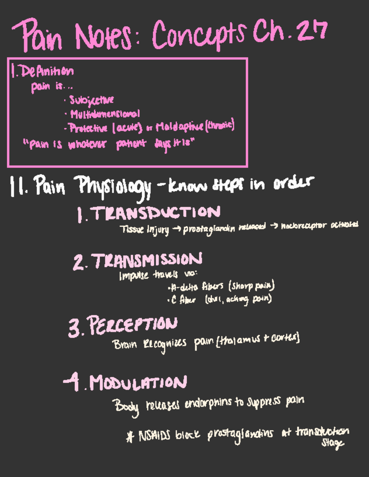 Pain Management Concepts: Chapter 27 Notes for Exam 3 - Studocu
