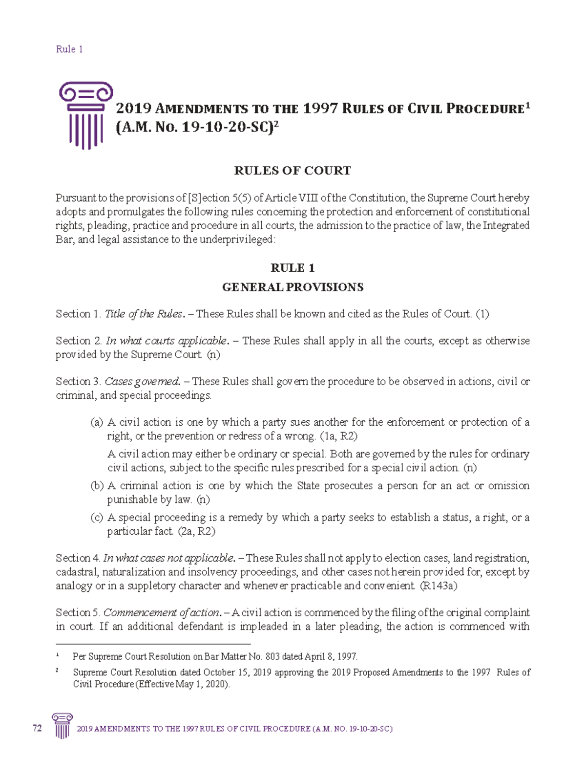 2019 Amendments to the 1997 Rules of Civil Procedure (Civ Pro) - Studocu