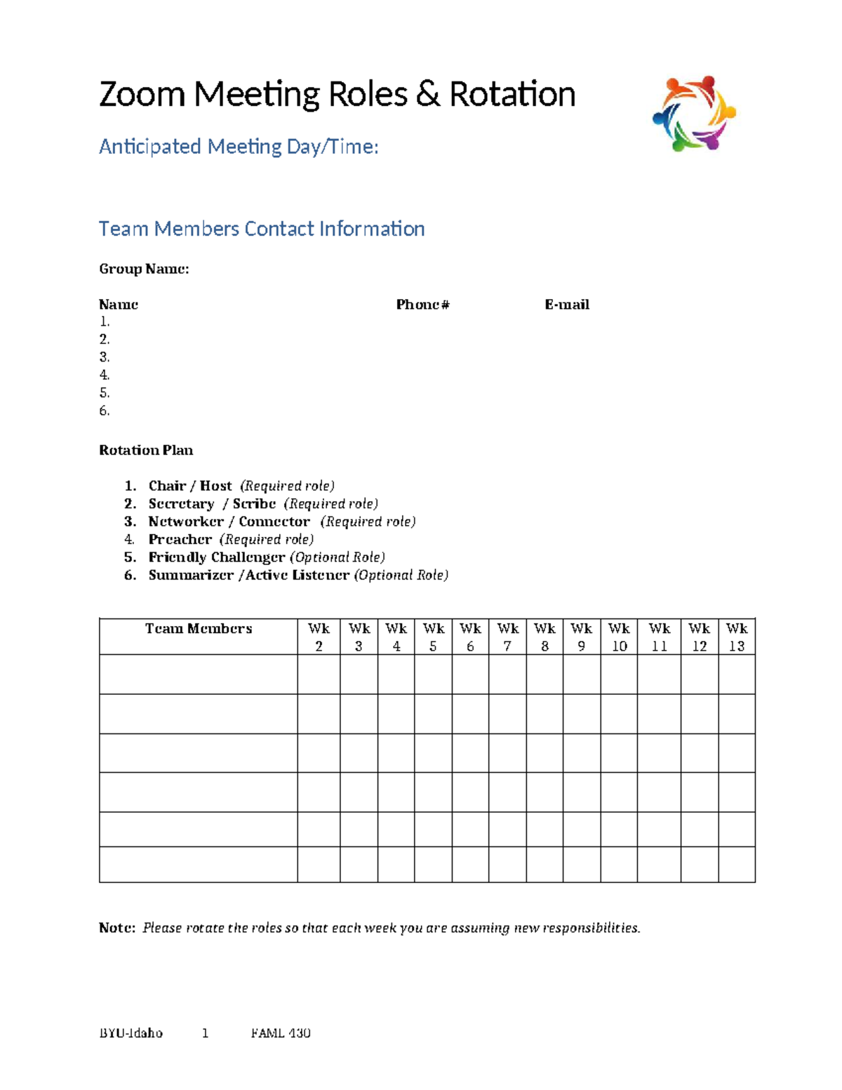 Faml430 document Group Contact-Role Rotation - Zoom Meeting Roles ...