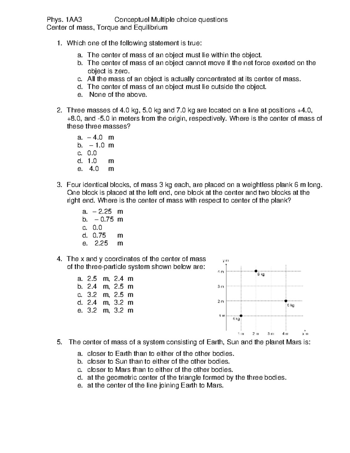 Phys. 1AA3 Test Review: Conceptual MCQs on Torque & Center of Mass ...