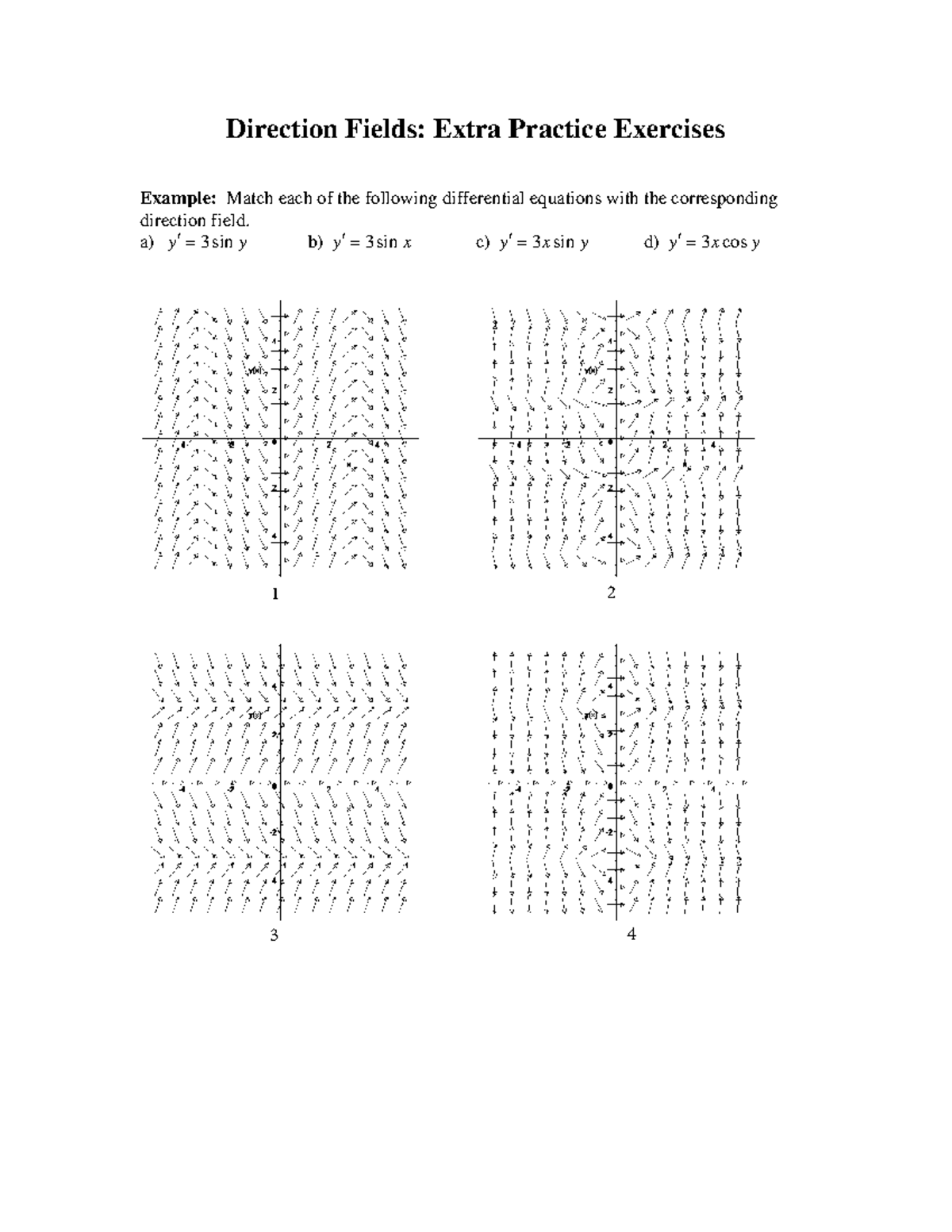 Direction Fields worksheet - Hmb265H1 - Direction Fields: Extra ...