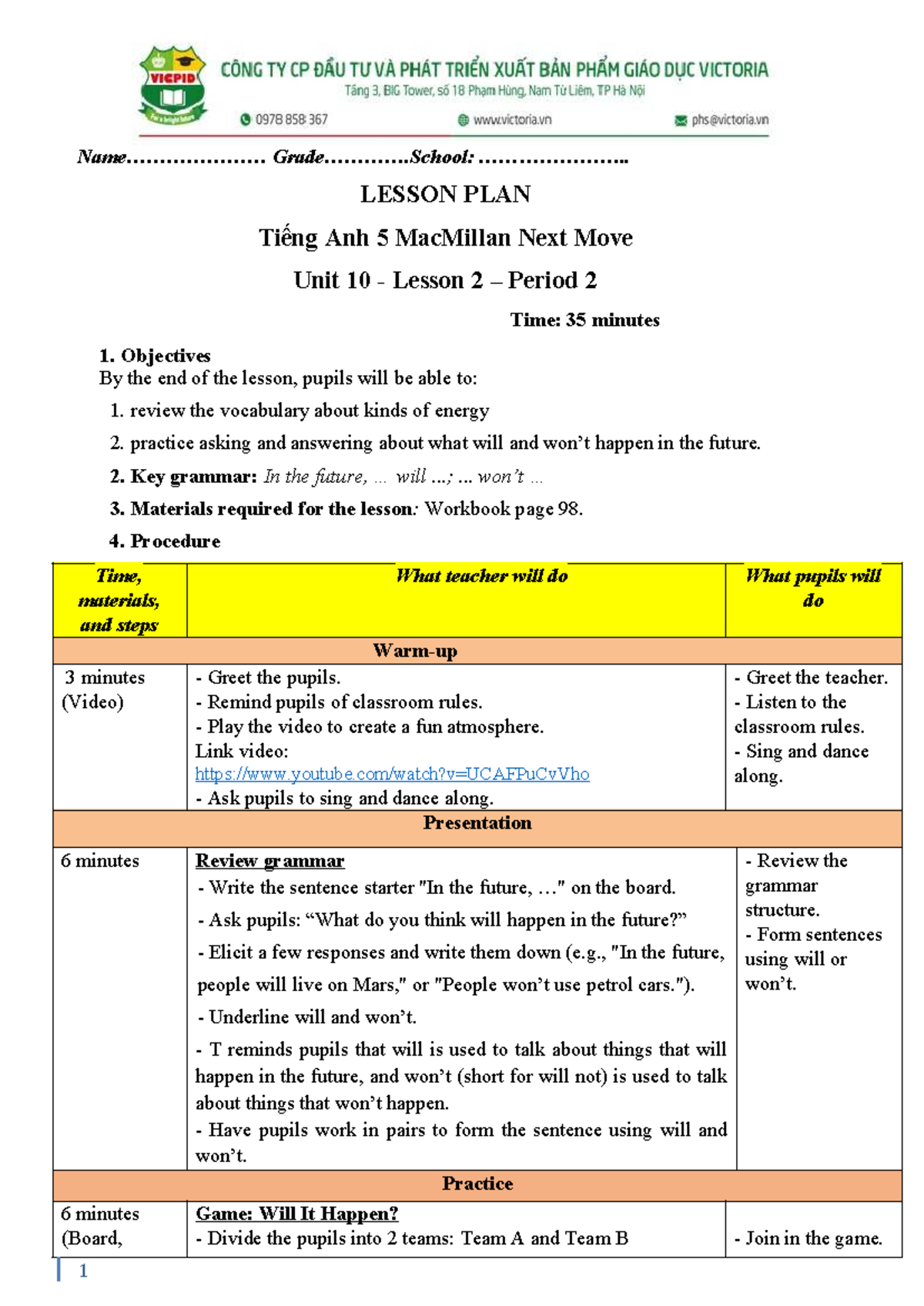 TA5-MNM-UNIT 10: Lesson Plan for Future Predictions (Period 2) - Studocu