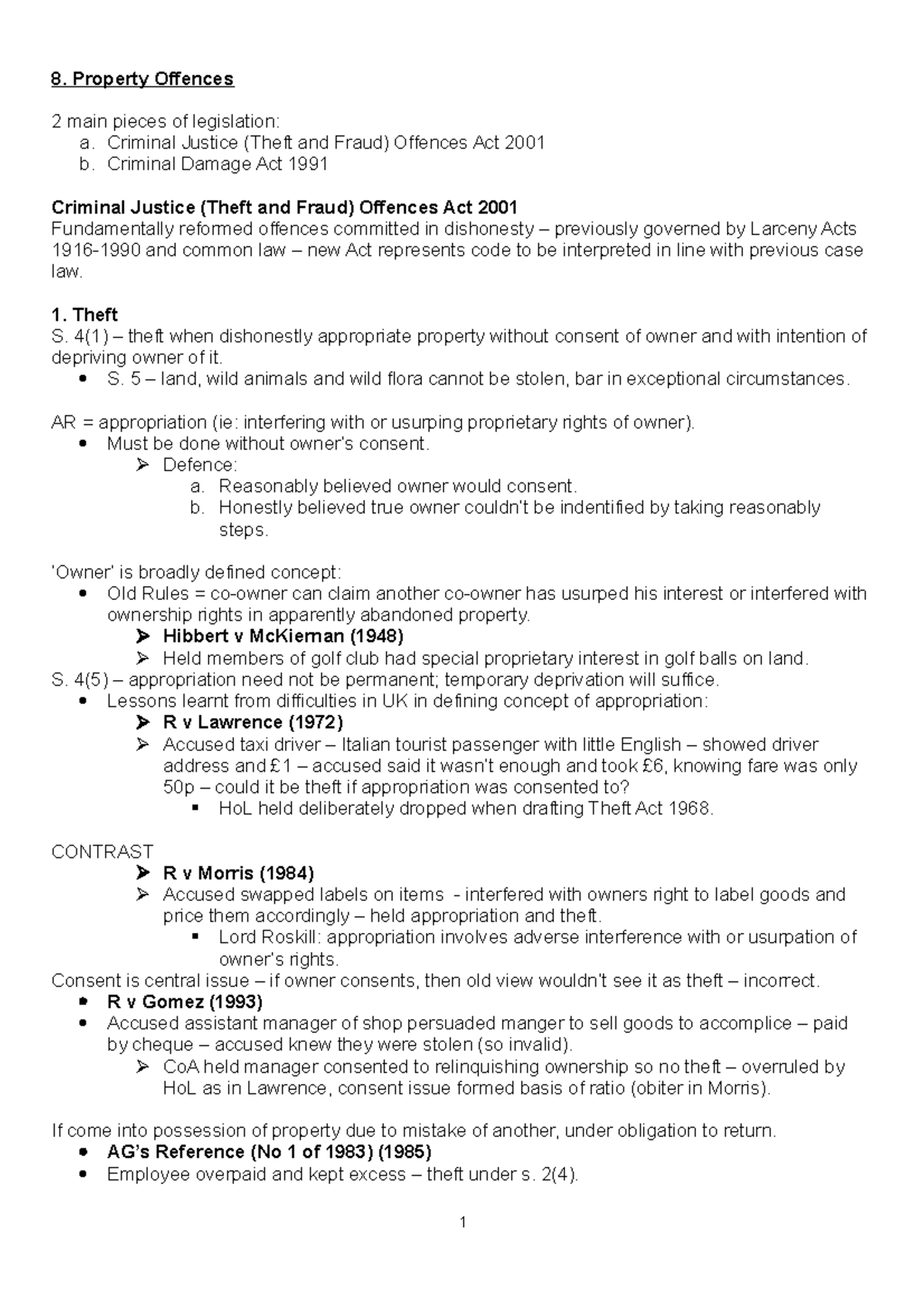 8. Property Offences - Property Offences 2 main pieces of legislation ...