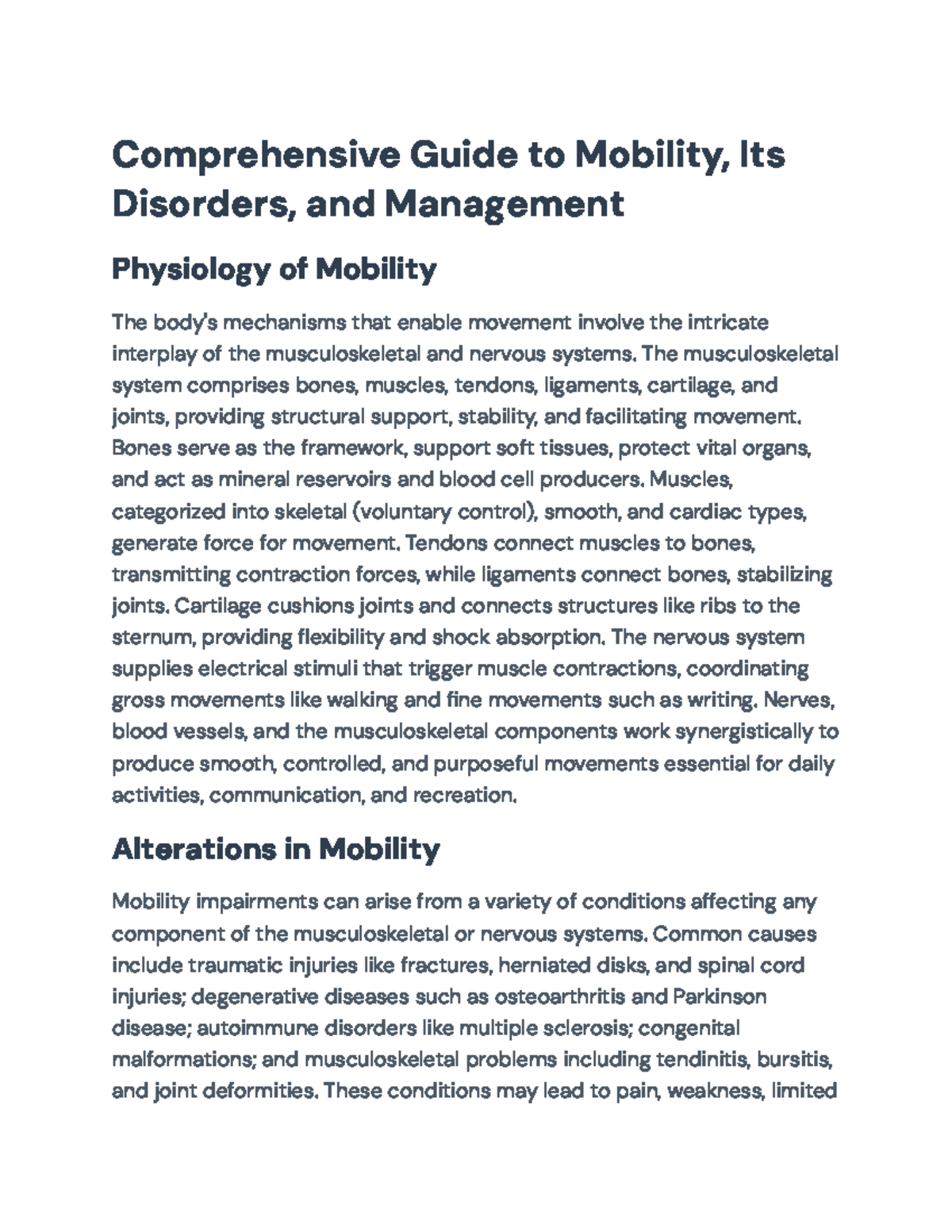 Comprehensive Study on Mobility Disorders & Management (PHYS 101) - Studocu
