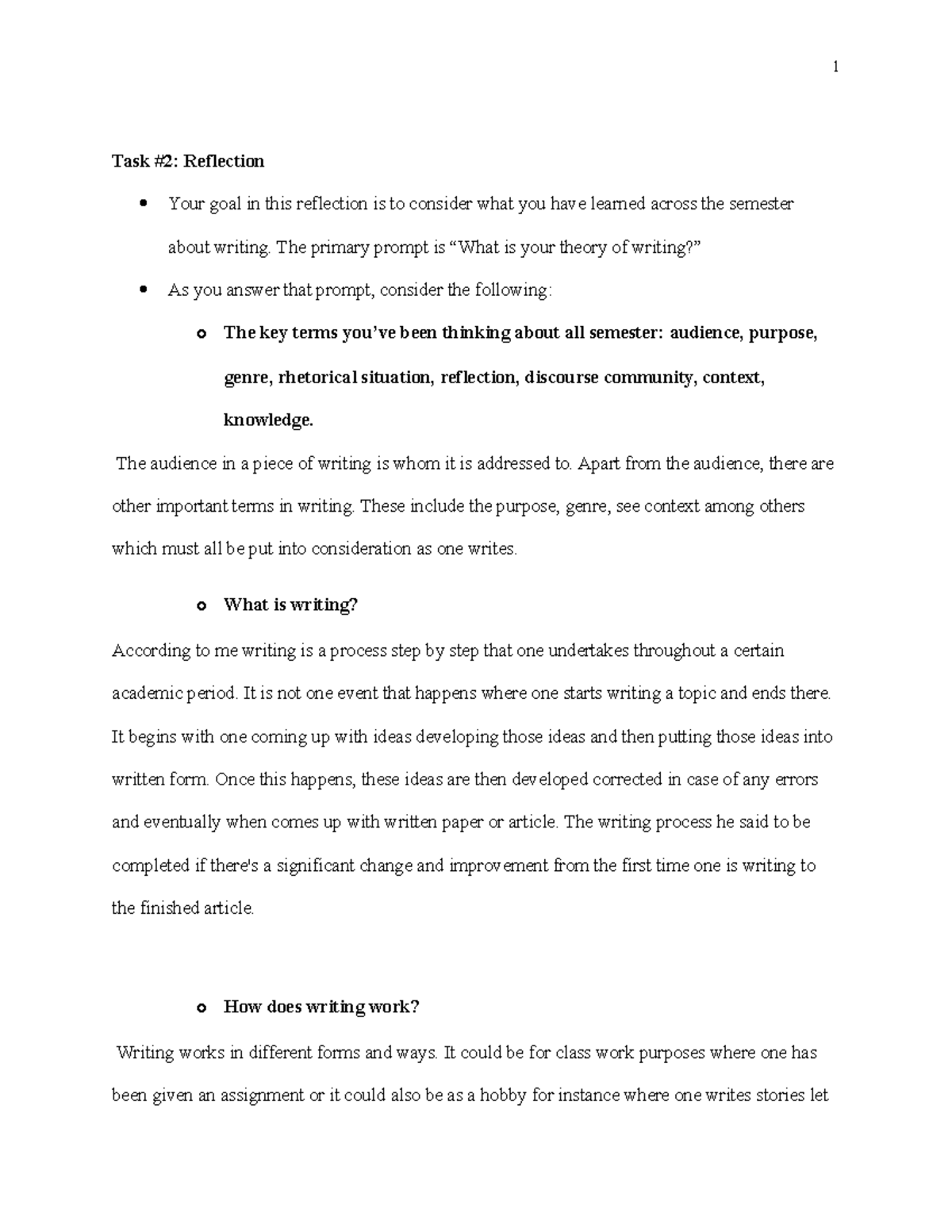 Task 2 - Reflection - 1 Task #2: Reflection Your goal in this ...