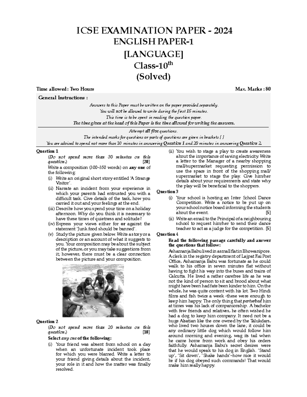 ICSE English Language Paper 2024: Solved Question Paper (Class-X) - Studocu