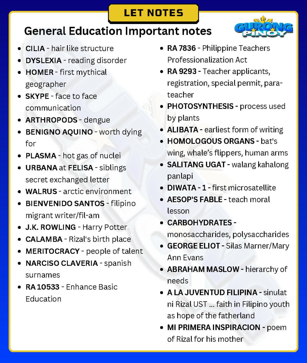 LET NOTES: General Education Key Concepts and Important Topics - Studocu