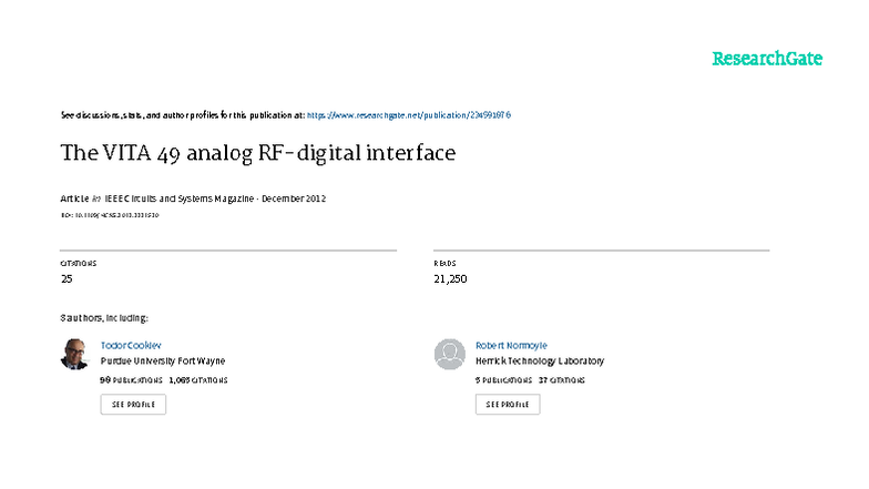VITA 49 Analog Interface Overview - IEEE CAS Magazine 2012 - Studocu