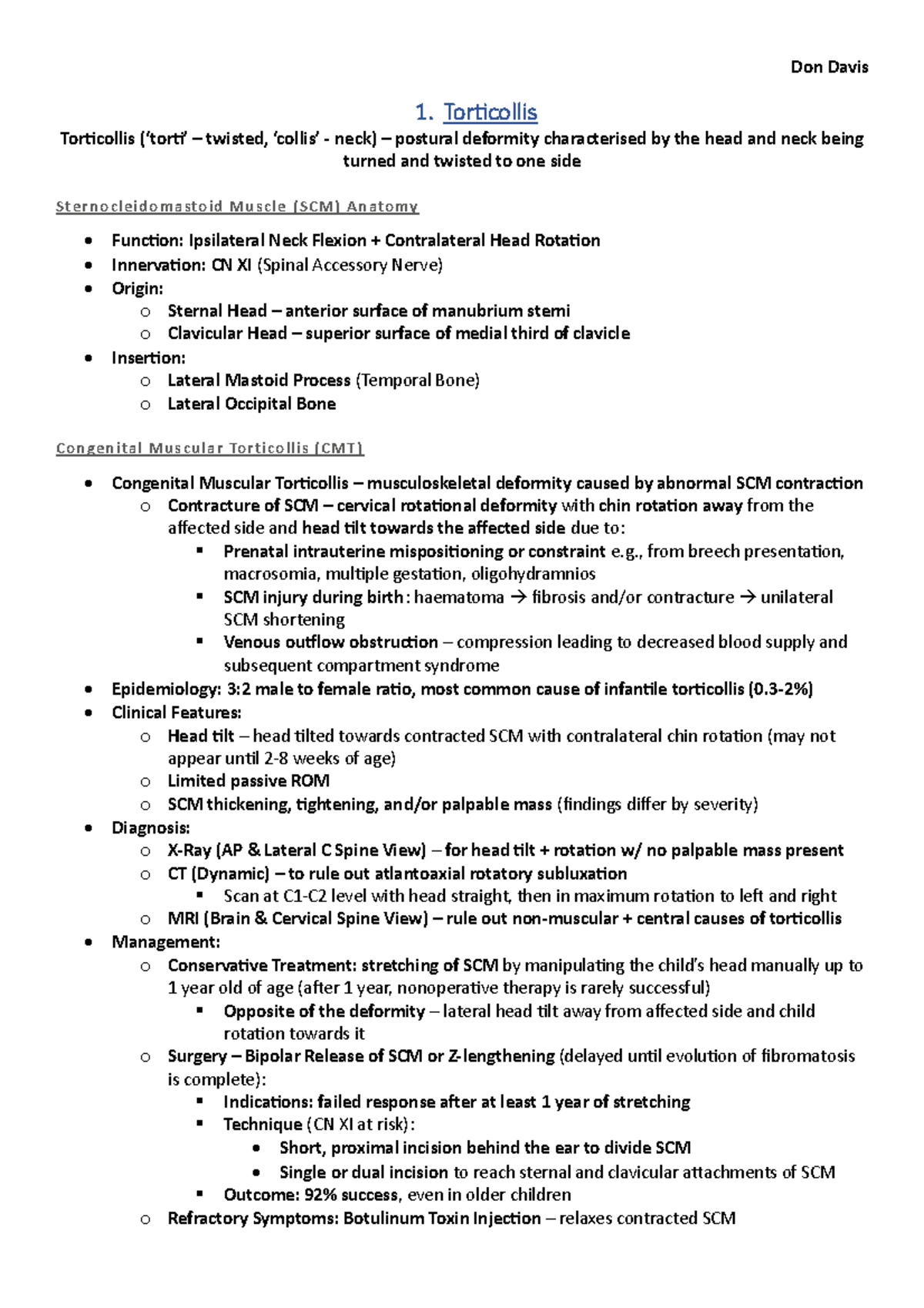 Orthopaedics & Traumatology Notes (1-20 & 46-51): Torticollis ...