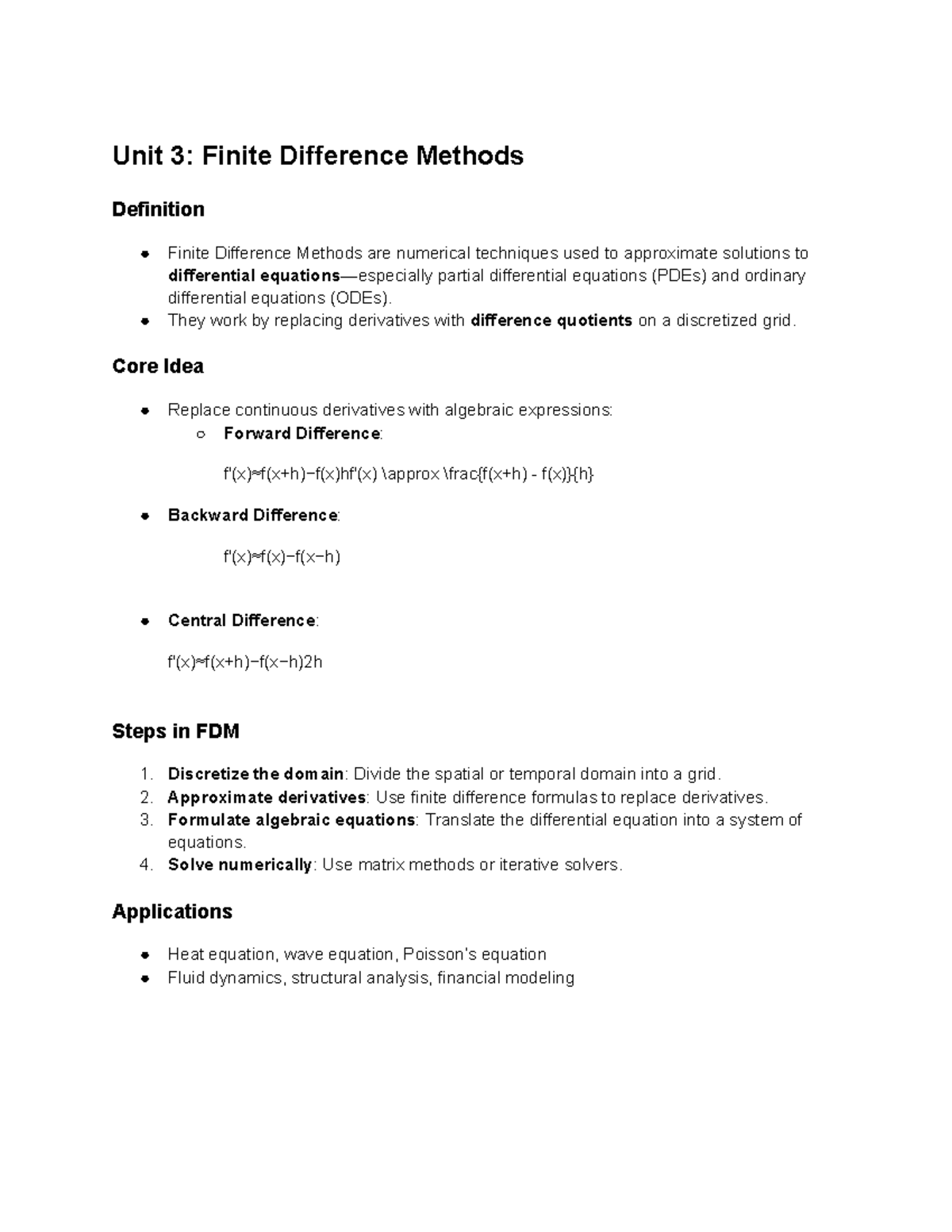 Unit 3: Finite Difference Methods & Variance Reduction Techniques - Studocu