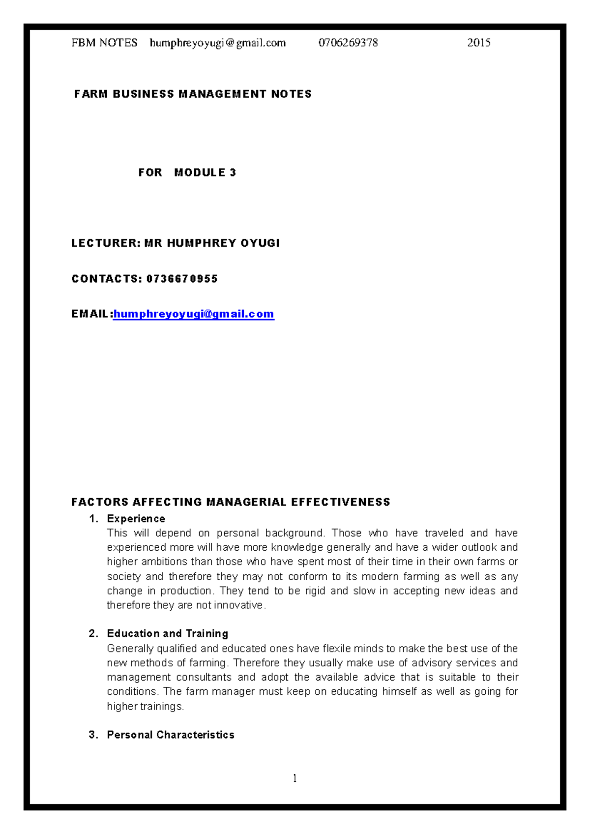 FBM 0706269378 2015 Farm Business Management Notes: Factors Influencing ...