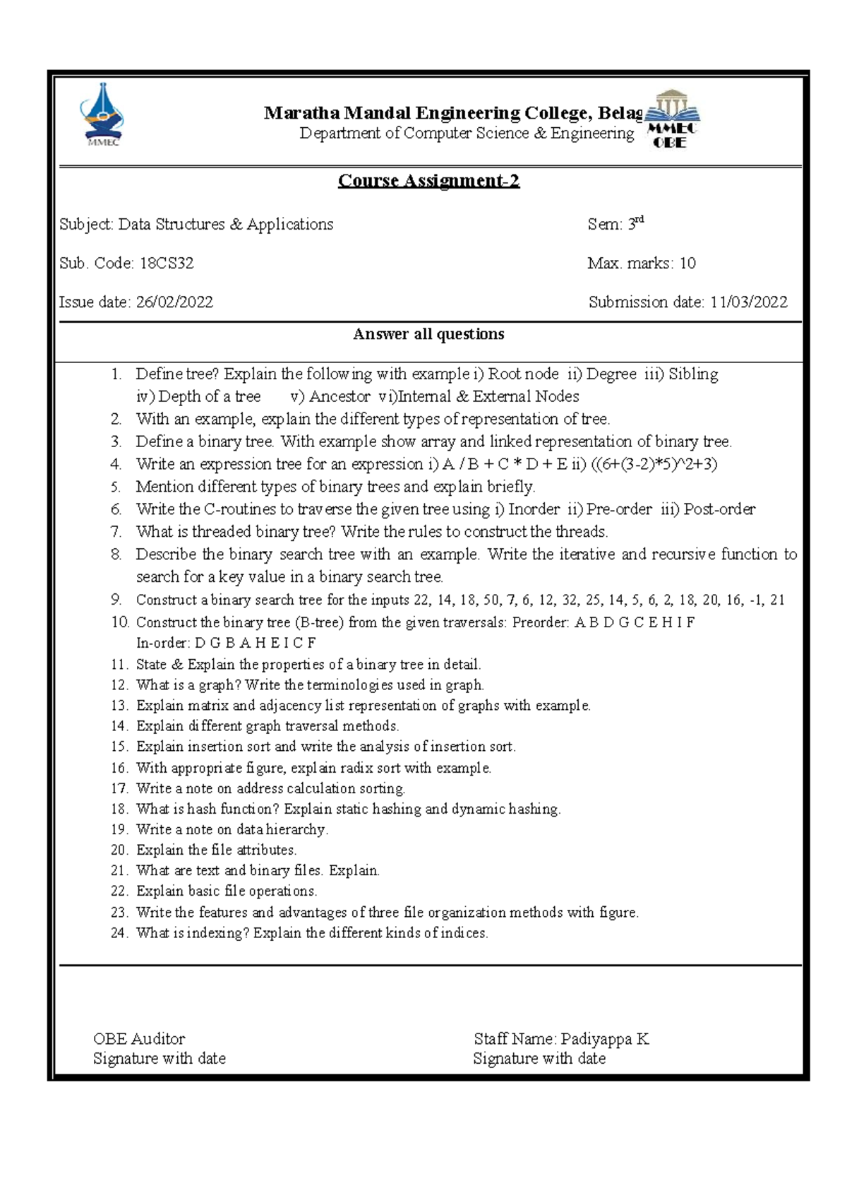 Assignment 2 DS - Maratha Mandal Engineering College, Belagavi ...