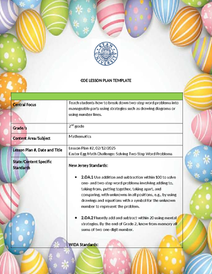 COE 2nd Grade Math Lesson Plan: Measuring Length & Time with Easter Fun ...