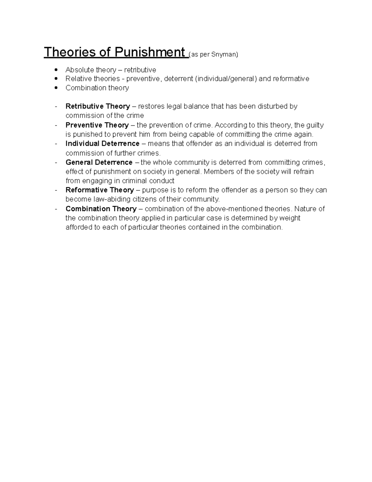 Theories of Punishment: An Analysis and Overview of Key Concepts - Studocu