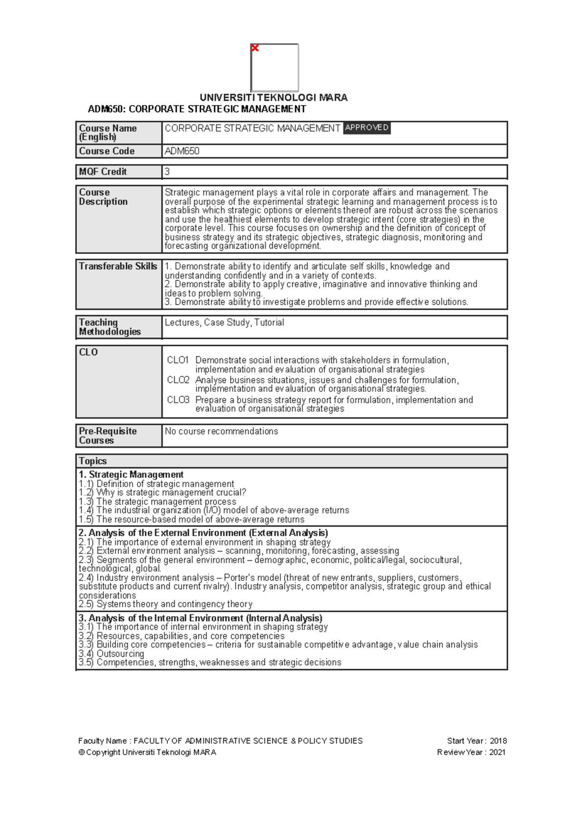 ADM650 Corporate Strategic Management Overview and Key Concepts - Studocu