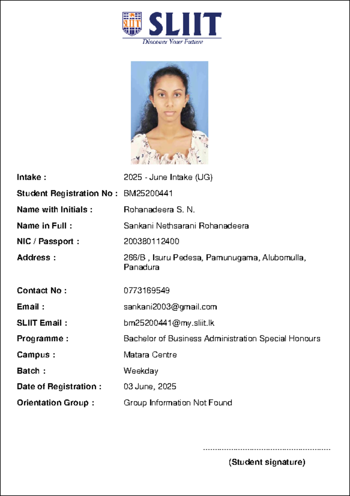 BM252004 41 - Study - Student Registration No : Name with Initials ...