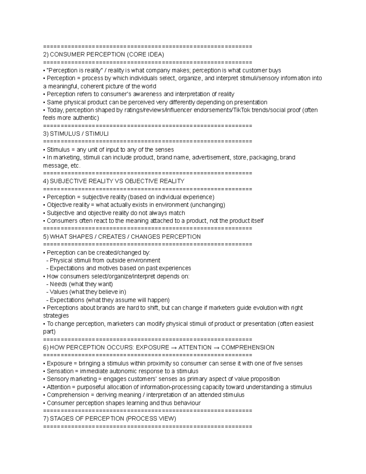 Consumer Perception Insights: Week 2 Cheat Sheet (MKT 101) - Studocu