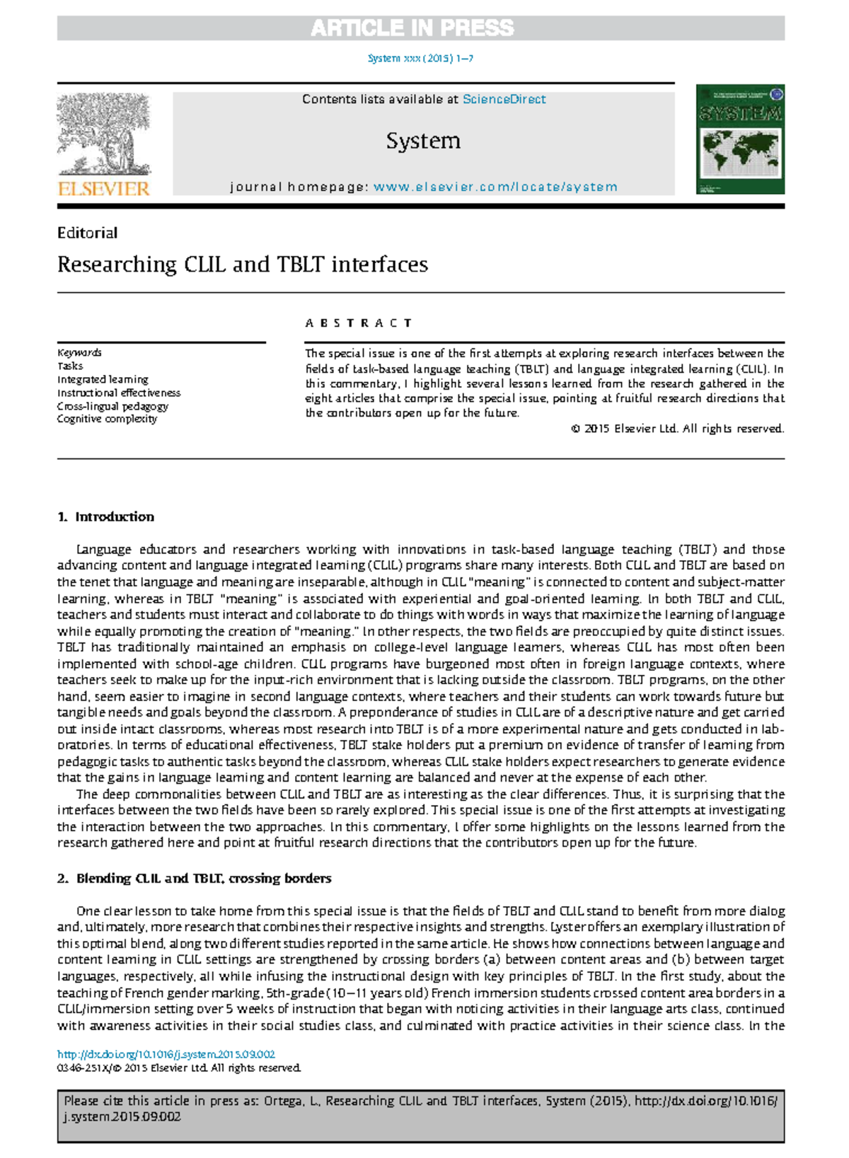 Researching CLIL and TBLT Interfaces: Insights and Directions (2015 ...