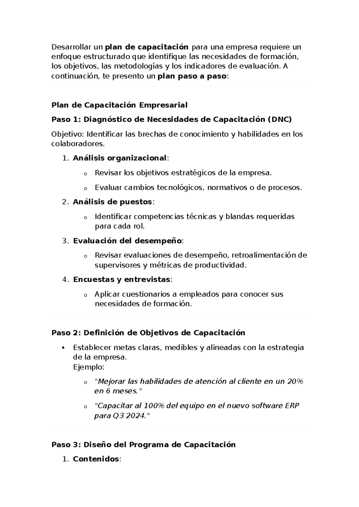 Plan de Capacitación Empresarial para Implementación de Software RH ...