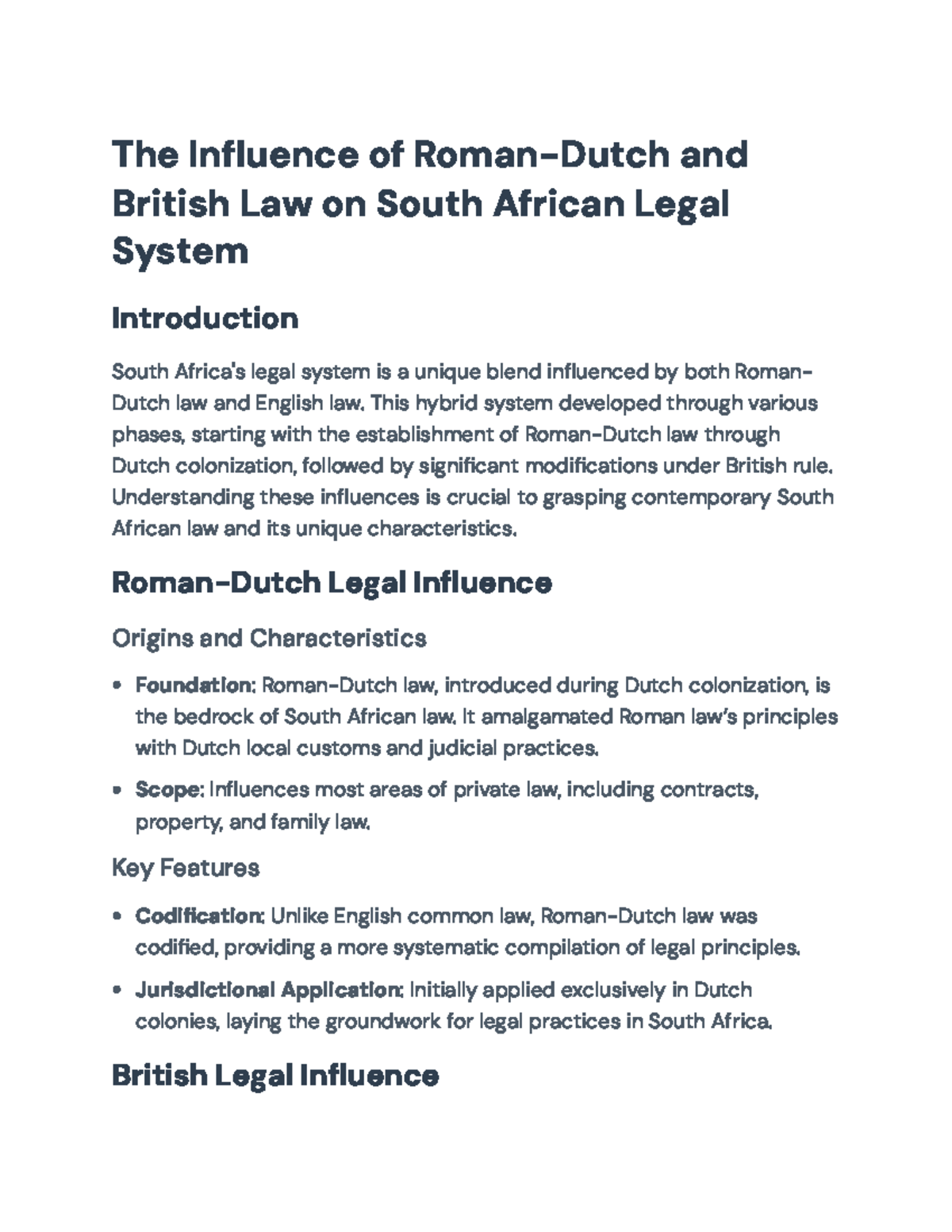 The Impact of Roman-Dutch & British Law on SA Legal System Study - Studocu