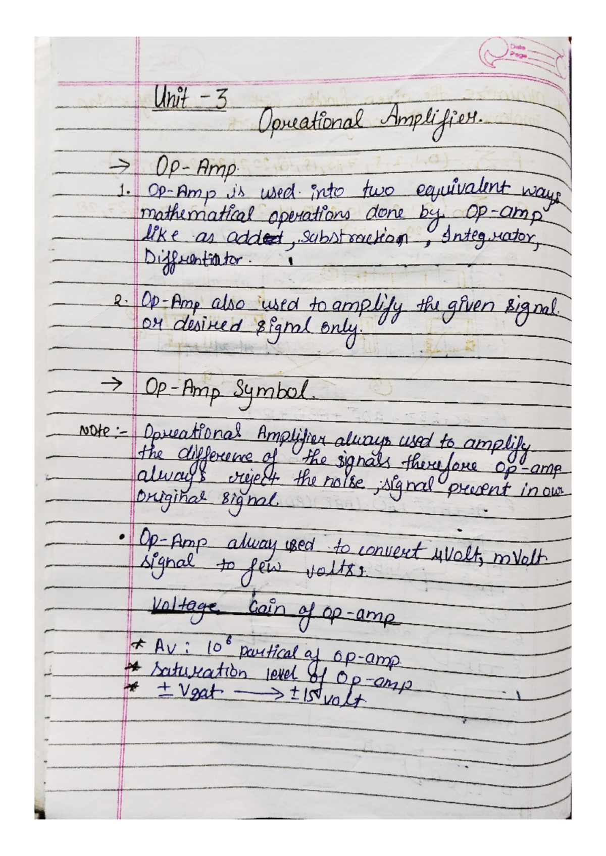 Op-amp guest facultynotes - Date Page Unit Opreational Amplifier. Amp ...