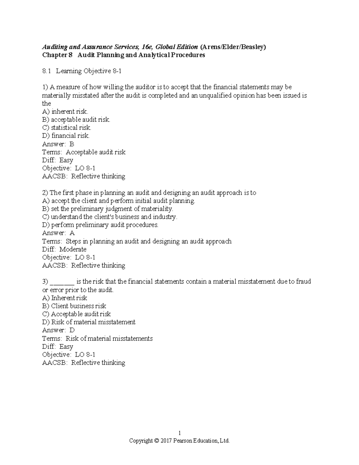 Audit Planning and Analytical Procedures - Chapter 08 (Auditing 16e ...