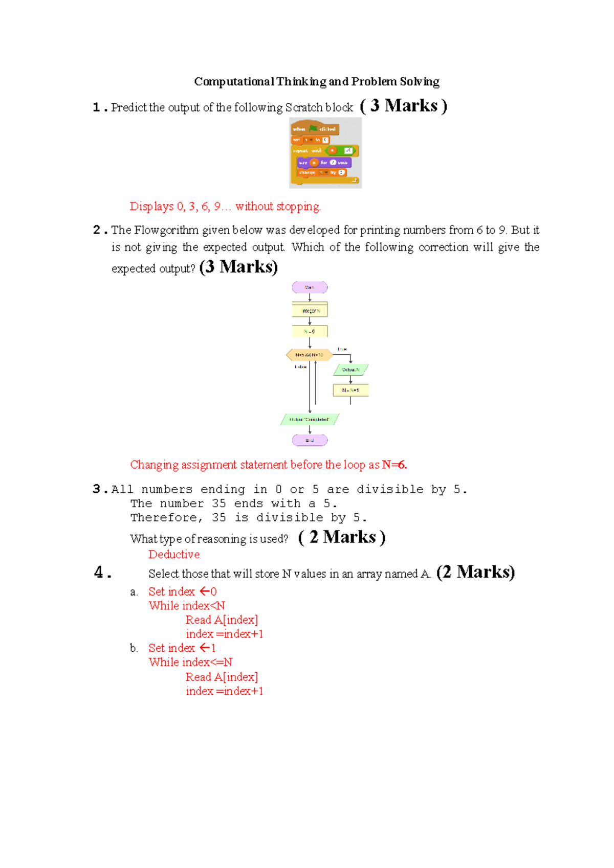**15CSE100 Final Exam Answers for Computational Thinking & Problem ...