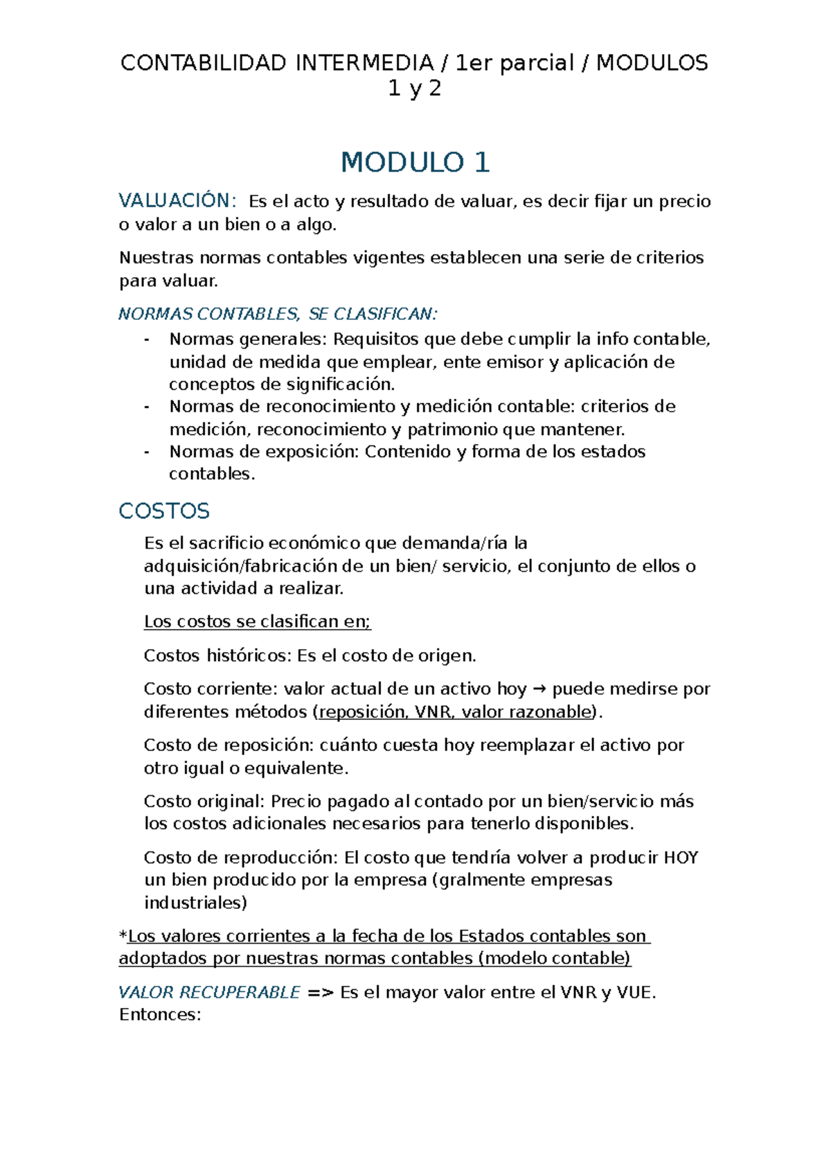 Resumen de Contabilidad Intermedia - 1er Parcial Módulos 1 y 2 - Studocu