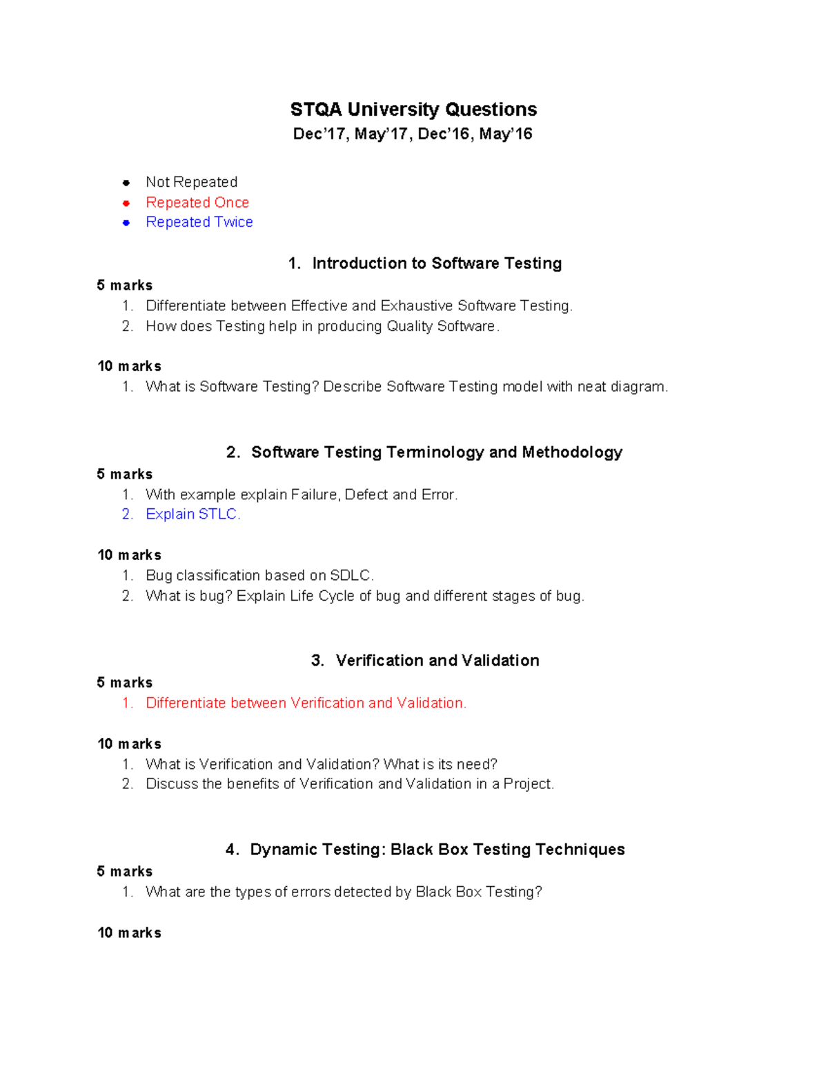 STQA 101: Comprehensive Guide to Software Testing Questions - Studocu