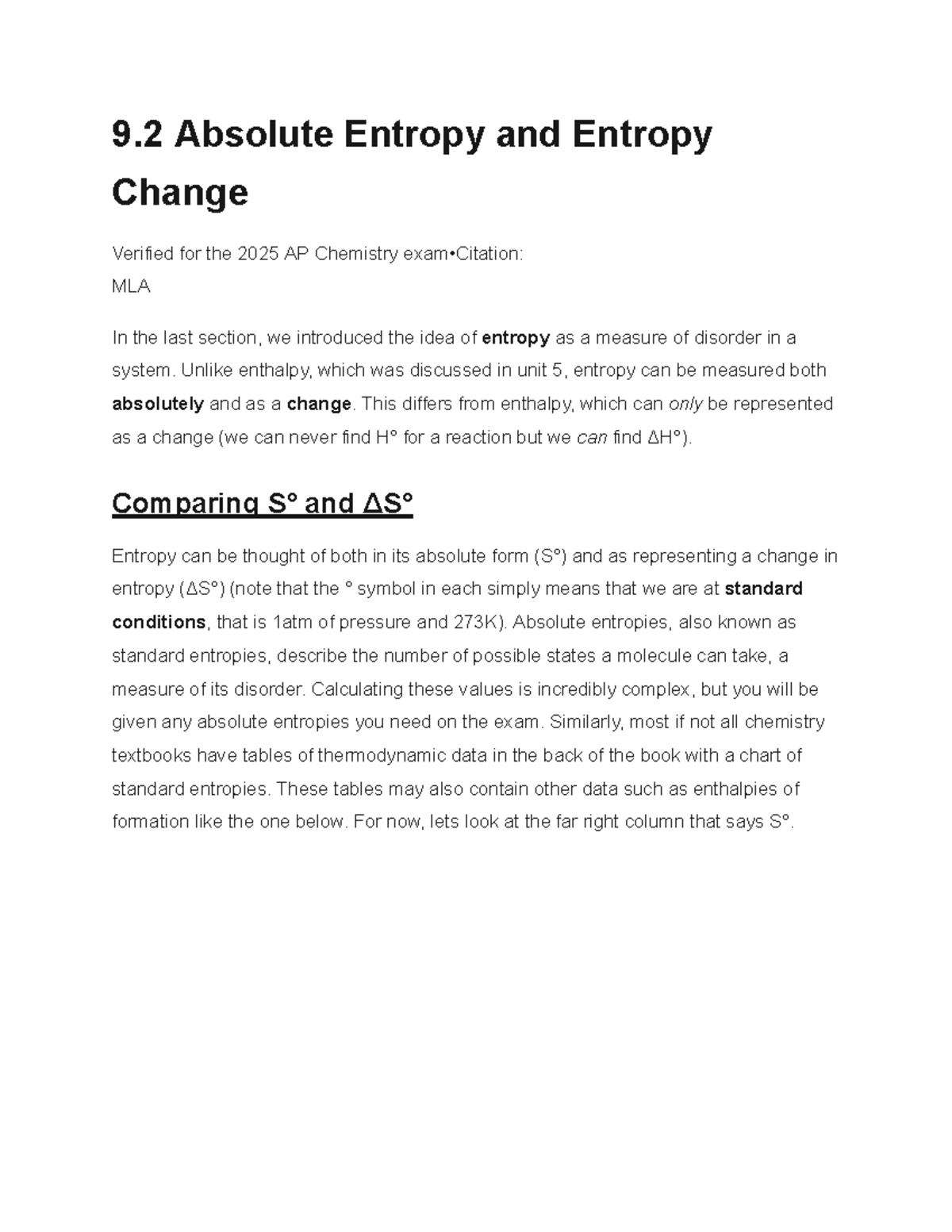 9.2 Absolute Entropy and ΔS° Change for AP Chemistry Exam - Studocu